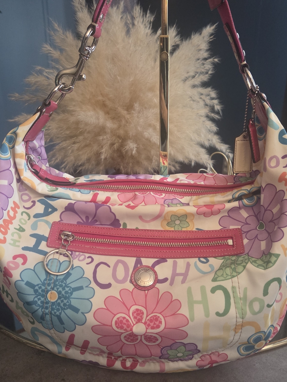LOW START Coach Poppy Daisy Fingerpaint Graffiti Large Hobo Bag F14883 Pink Y2K - Picture 16 of 17